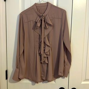 Beautiful button down  blouse with ruffles and tie
